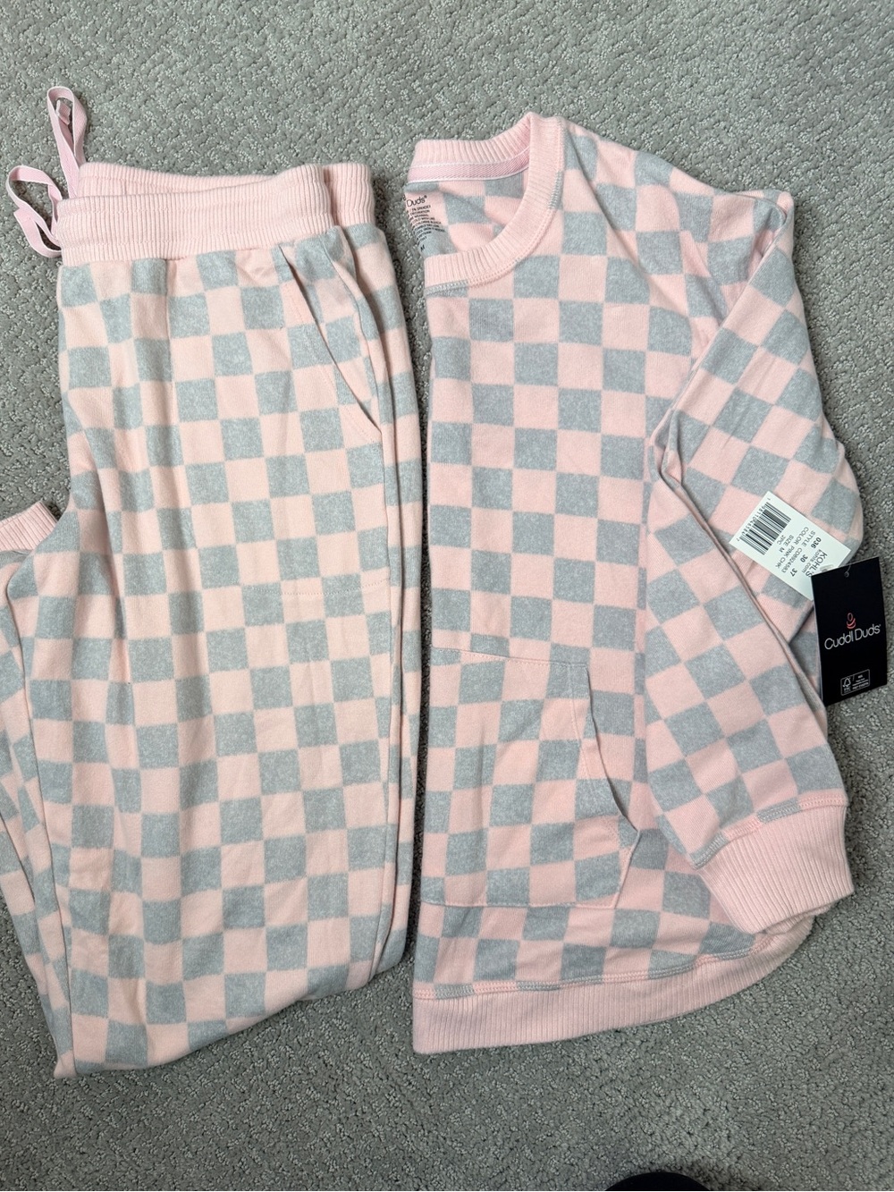 Cuddl Duds Pink and Gray Checkerboard Pajama Set